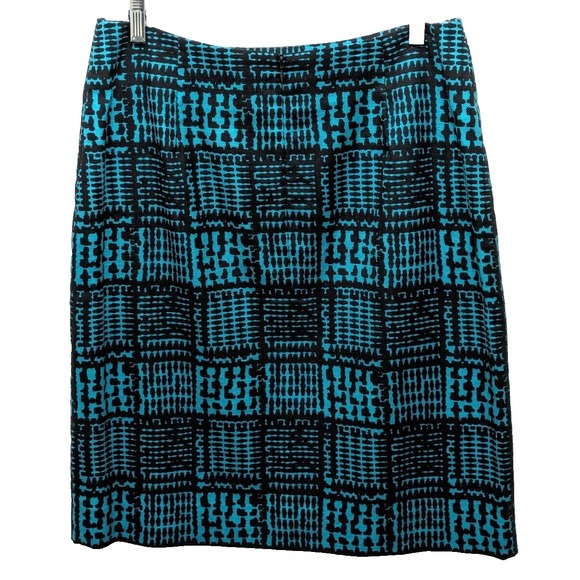 Carlisle Skirt 8 Turquoise Black Abstract Plaid Cotton Lined Dark Academia Prep - Picture 3 of 9